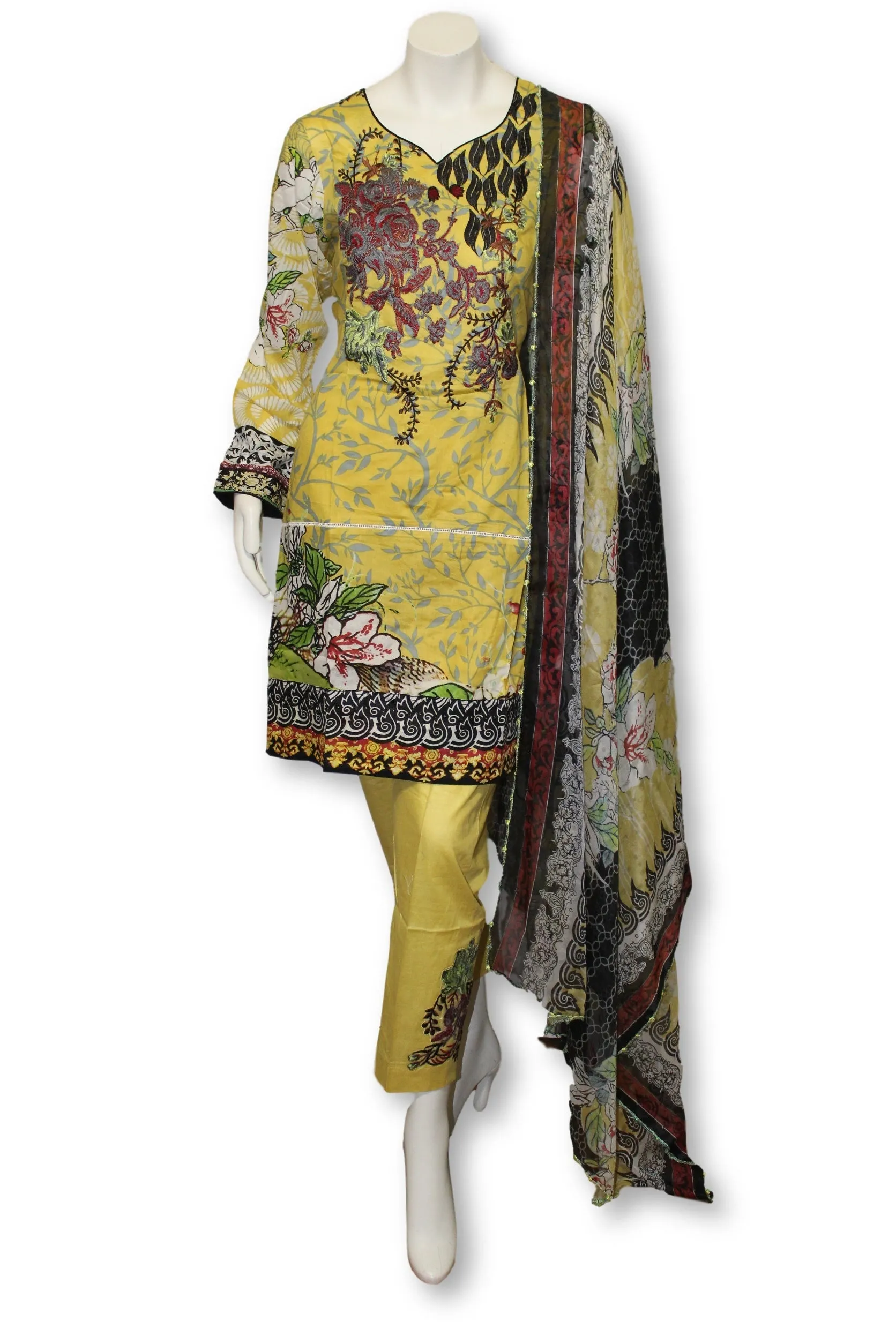 A34 Pakistani Indian Fine Design 3 Pcs Embroidered  Lawn Suit
