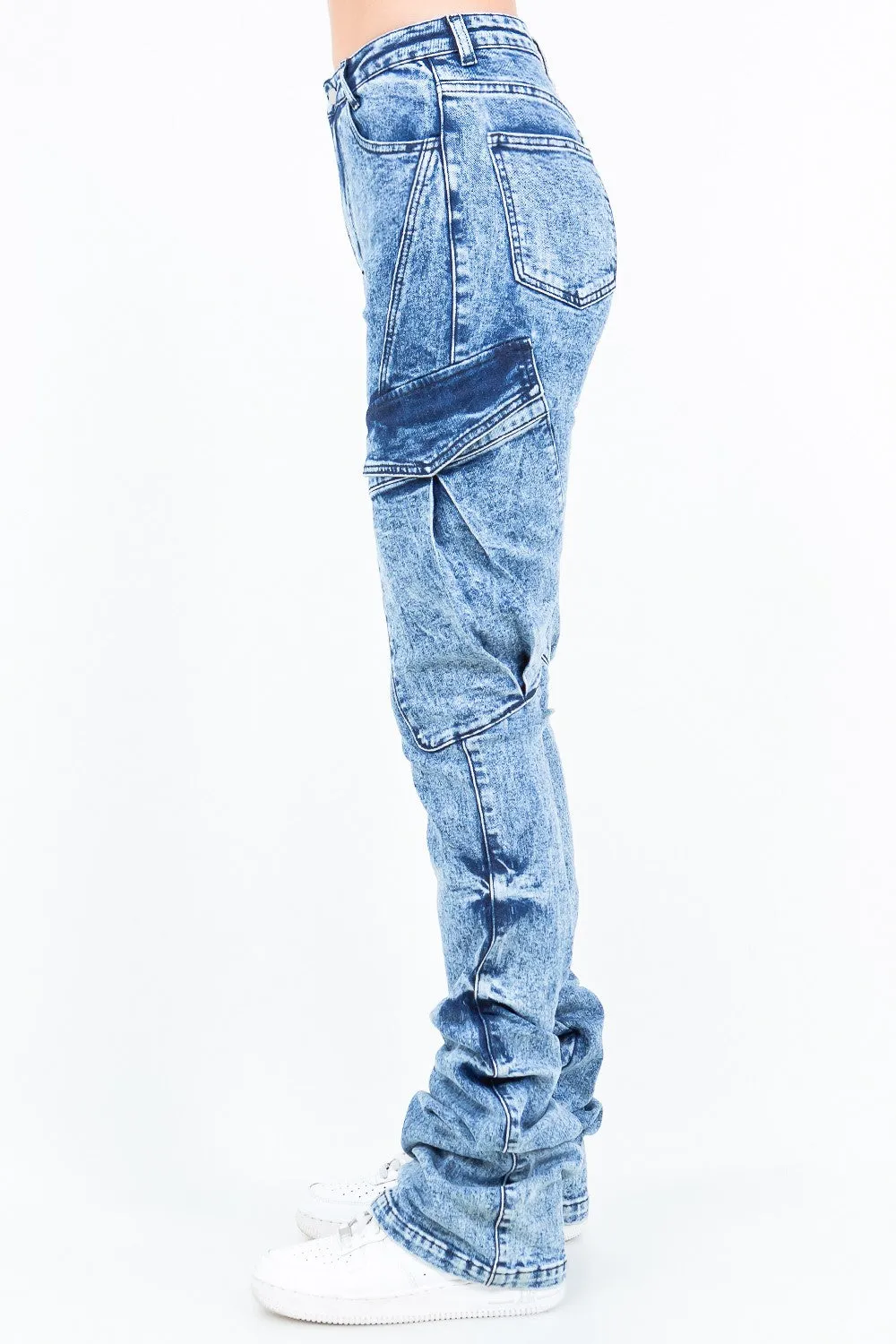 Acid Wash Stacked Cargo Jean