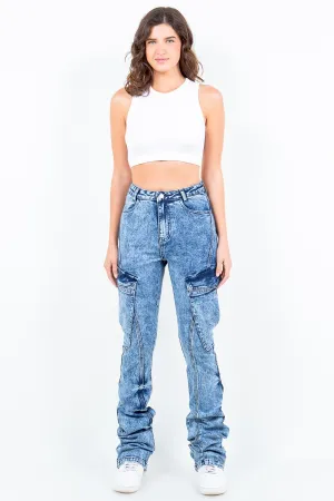 Acid Wash Stacked Cargo Jean