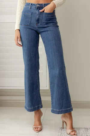 ALESHA WIDE LEG DENIM JEANS - Mid Blue
