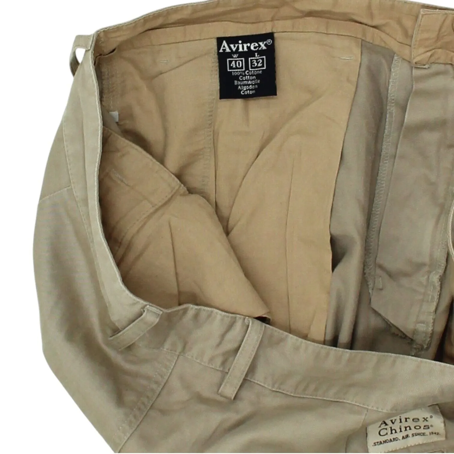Avirex Beige Chino Trousers | Vintage Mens Designer Slacks Pants Smart Casual