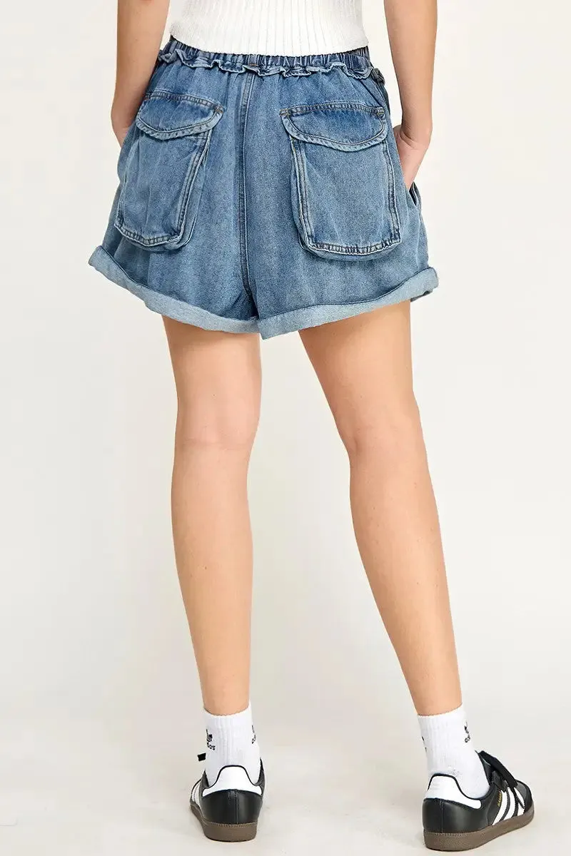 BALLOON STYLE POCKETS DENIM SHORTS