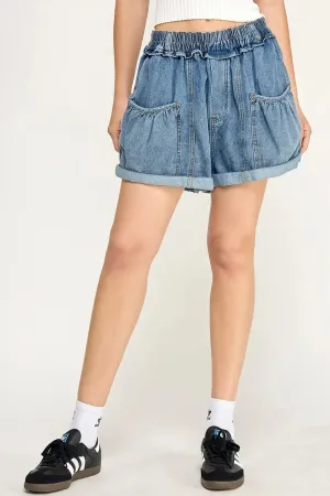 BALLOON STYLE POCKETS DENIM SHORTS