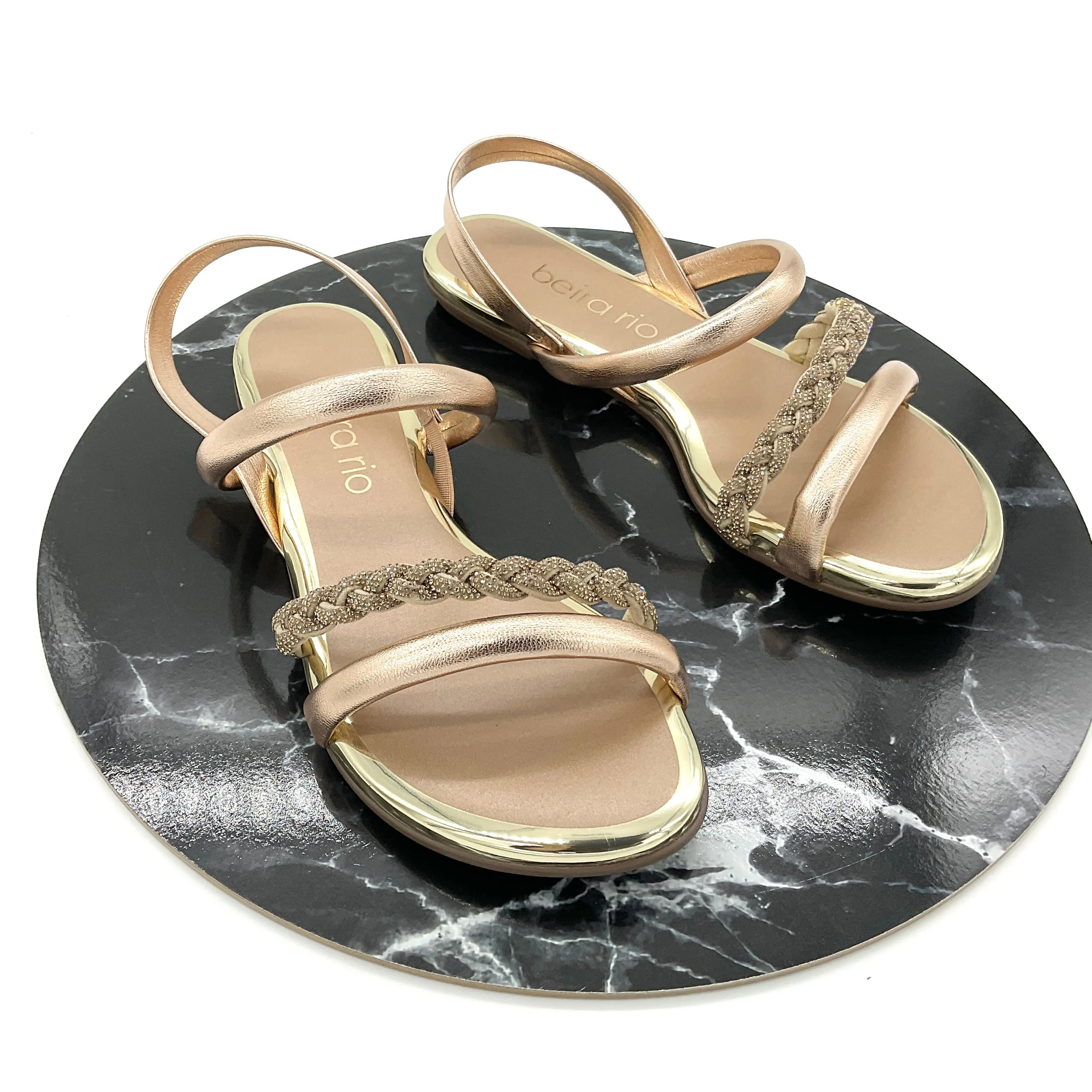 Beira Rio 8367-641 Braided Strap Flat Sandal in Rose Gold
