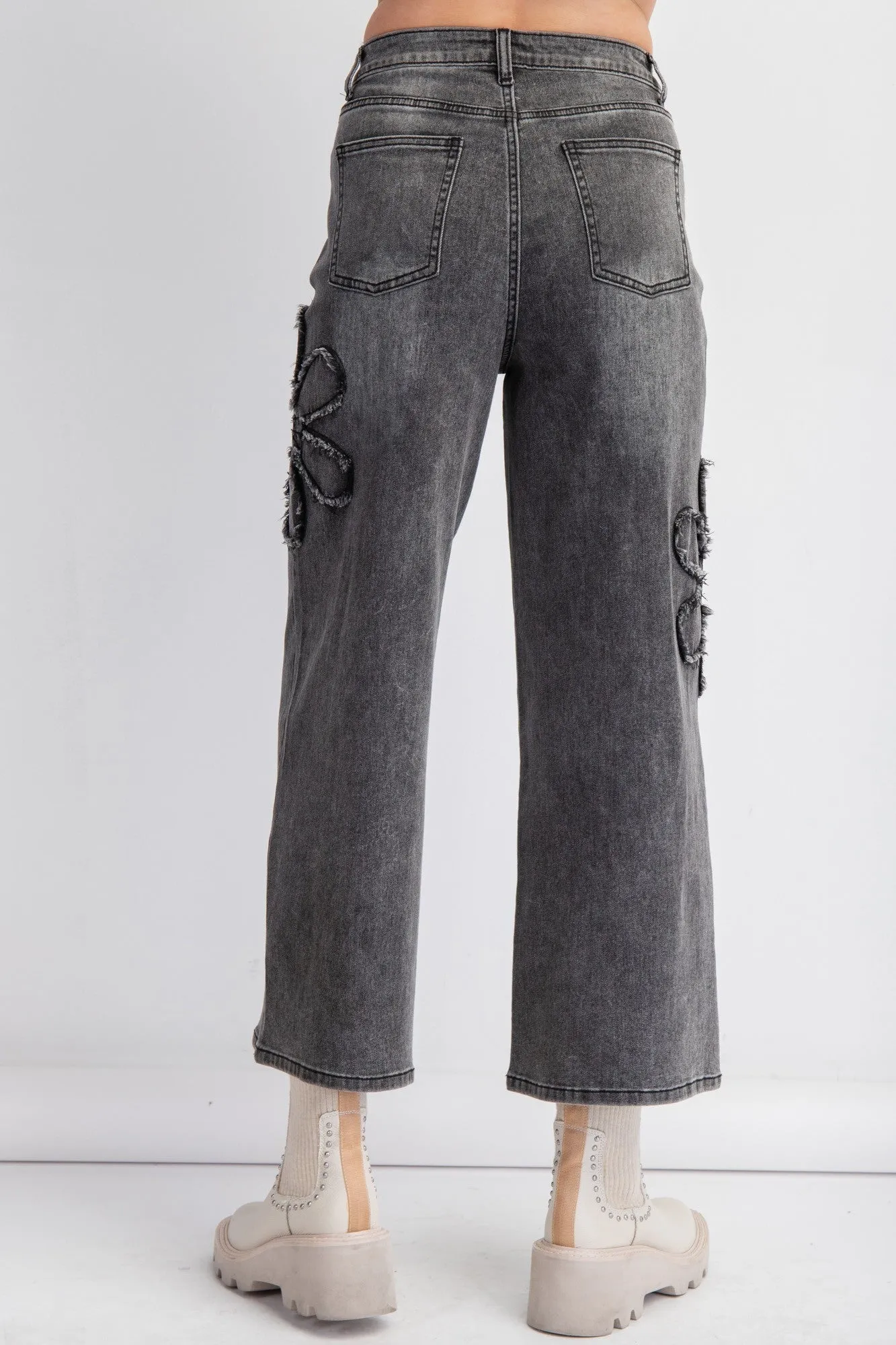 Black Denim Flower Patch Washed Denim Easel Pants 10/7/24 9047