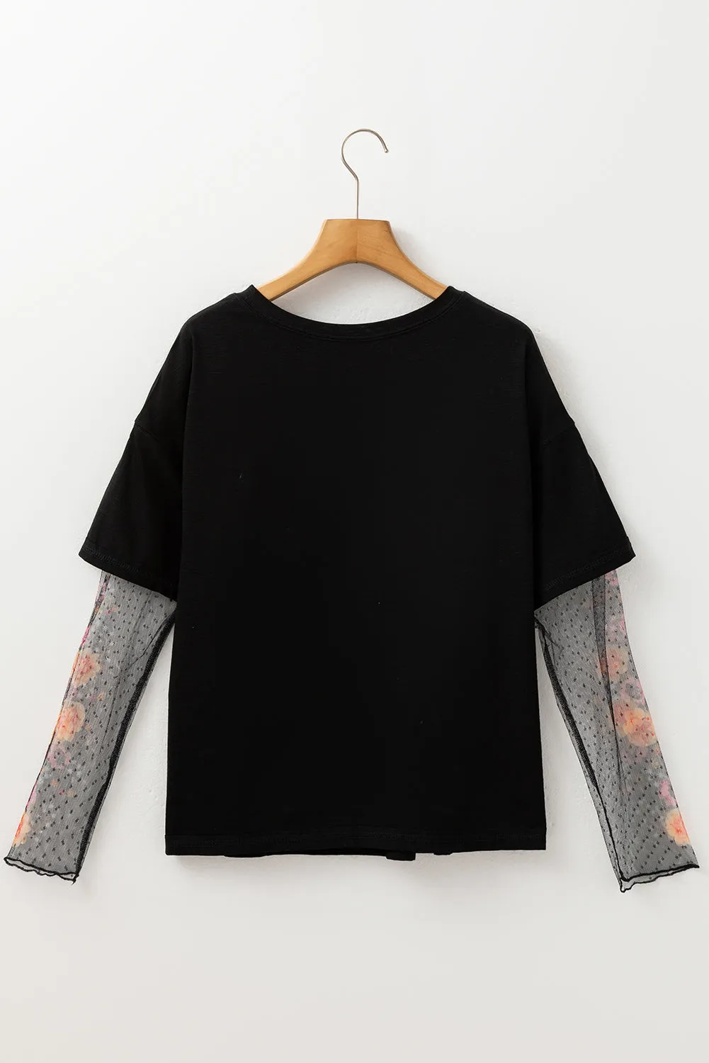 Black Faux Two Piece Floral Patchwork Tee