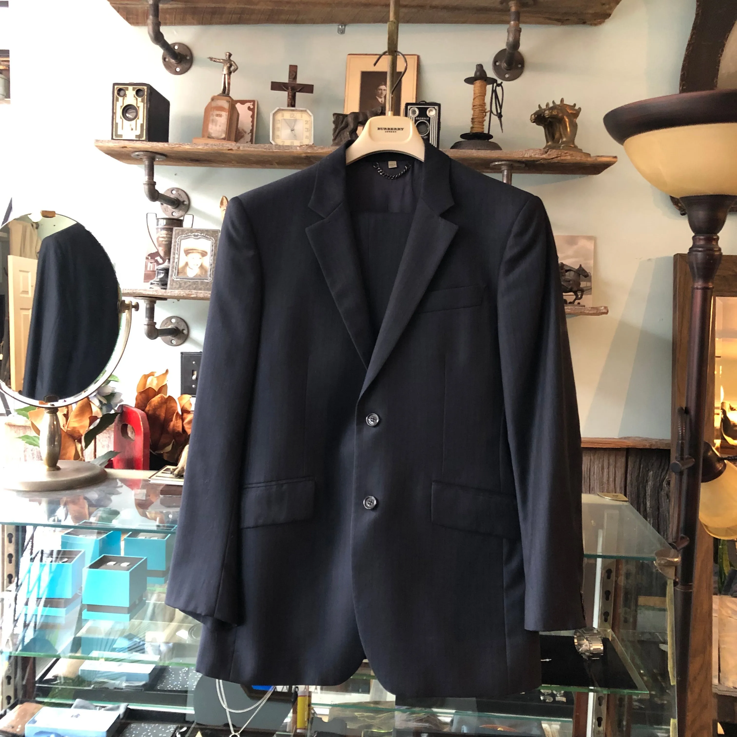 Burberry Navy Fine Two Piece Pinstripe Suit - 40