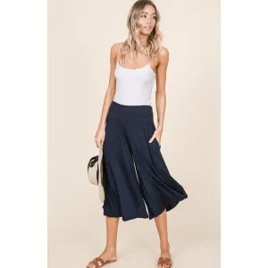 Casual Cropped Navy Pants with Pockets