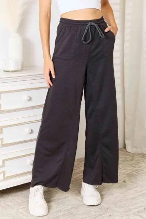Charcoal Color Wide Leg Pocketed Pants