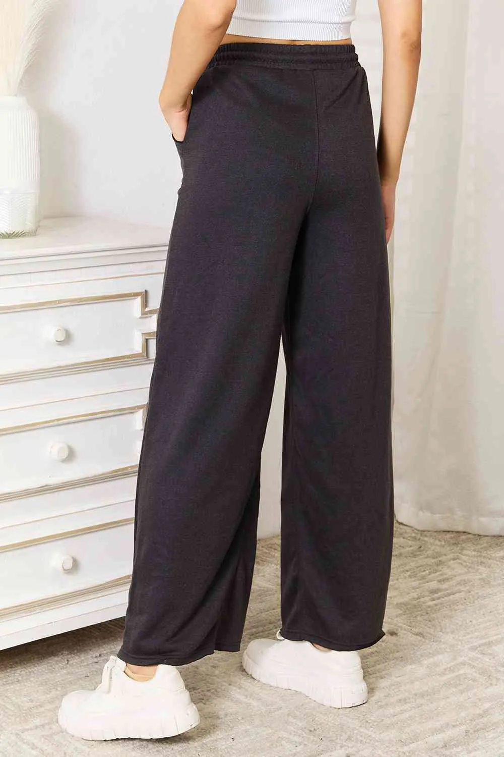 Charcoal Color Wide Leg Pocketed Pants