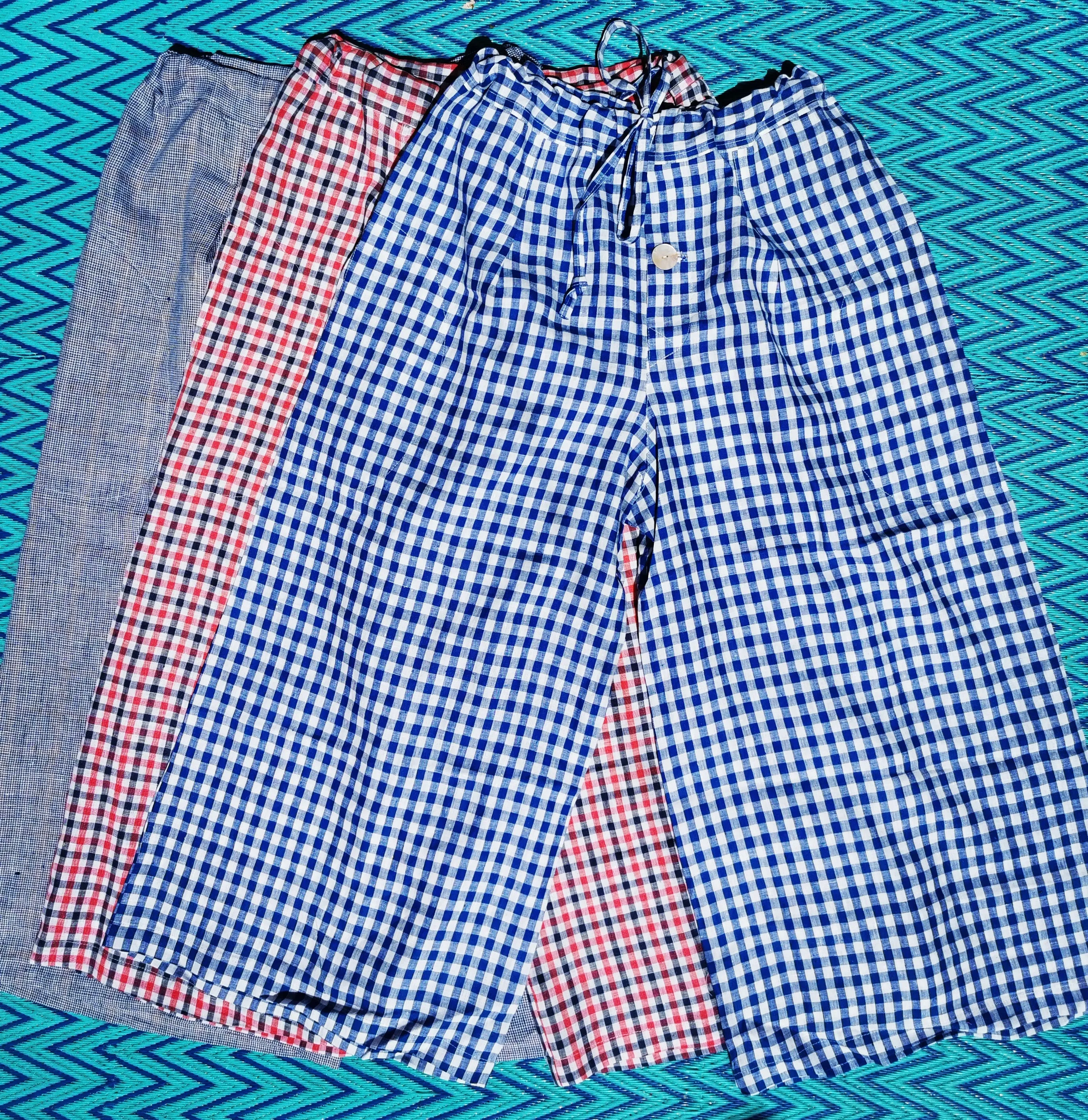Check linen culottes