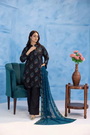 Classic Black Embroidered stitched 3-piece