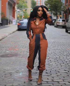 Cognac Nights Denim Jogger Set