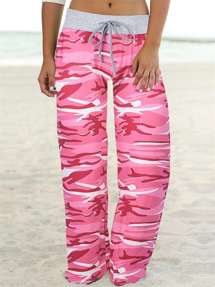Comfortable Camouflage Print Drawstring Wide-Leg Pants