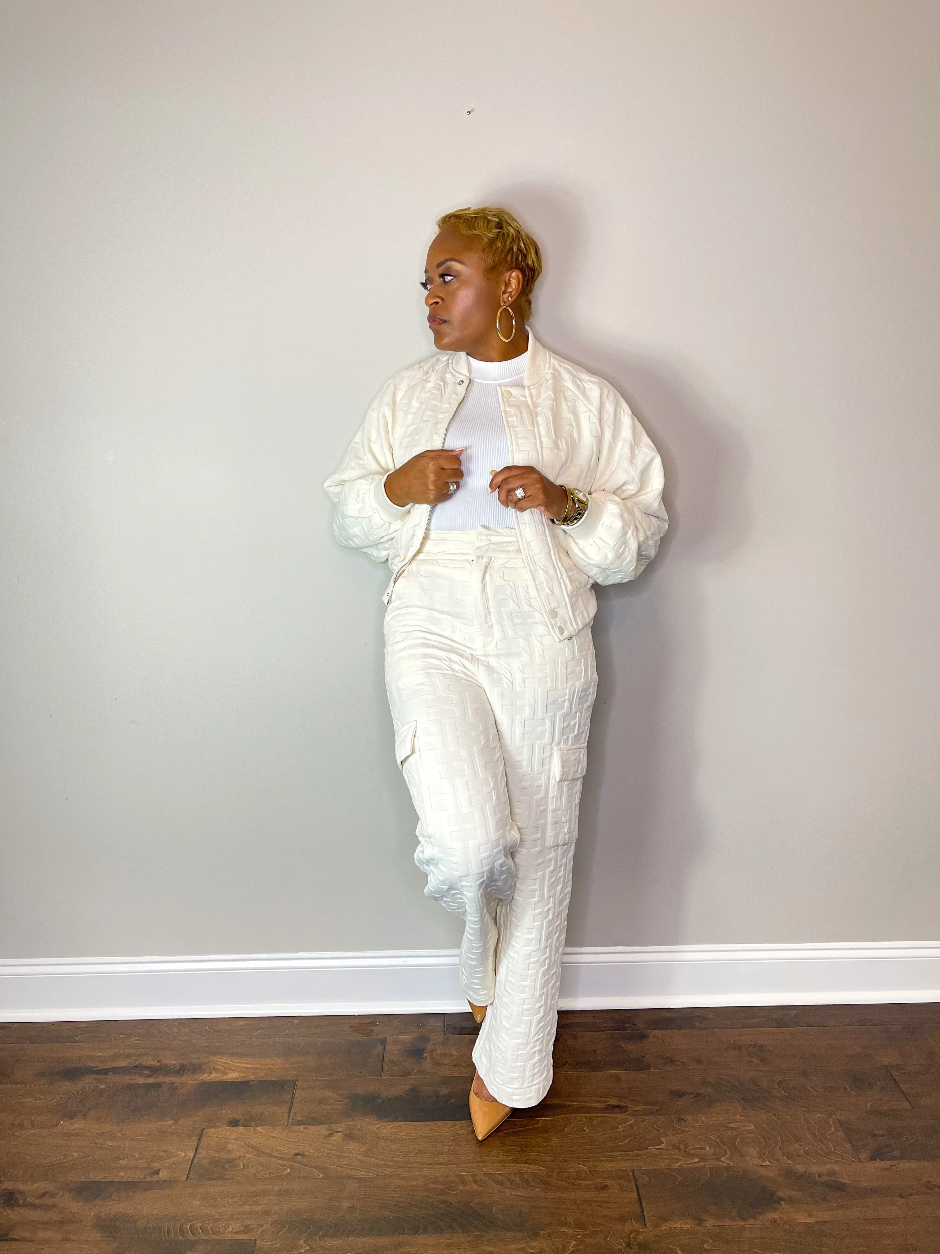Cream Textured Bomber Set