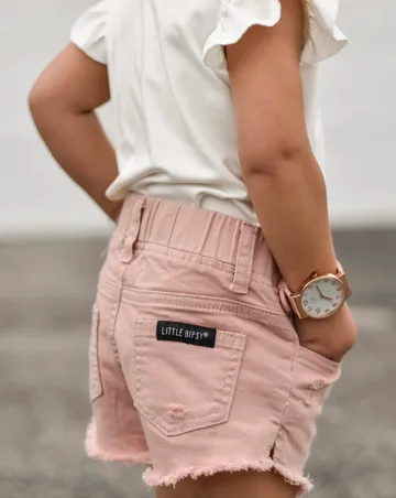 CUT OFF DENIM SHORTIES - BLUSH