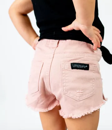 CUT OFF DENIM SHORTIES - BLUSH