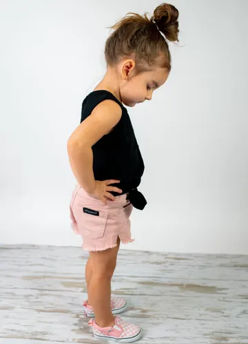 CUT OFF DENIM SHORTIES - BLUSH