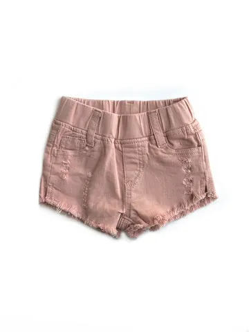 CUT OFF DENIM SHORTIES - BLUSH