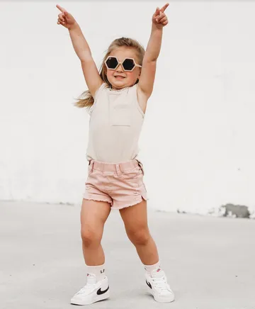 CUT OFF DENIM SHORTIES - BLUSH