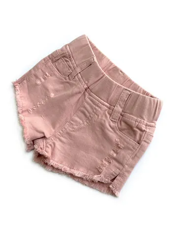 CUT OFF DENIM SHORTIES - BLUSH