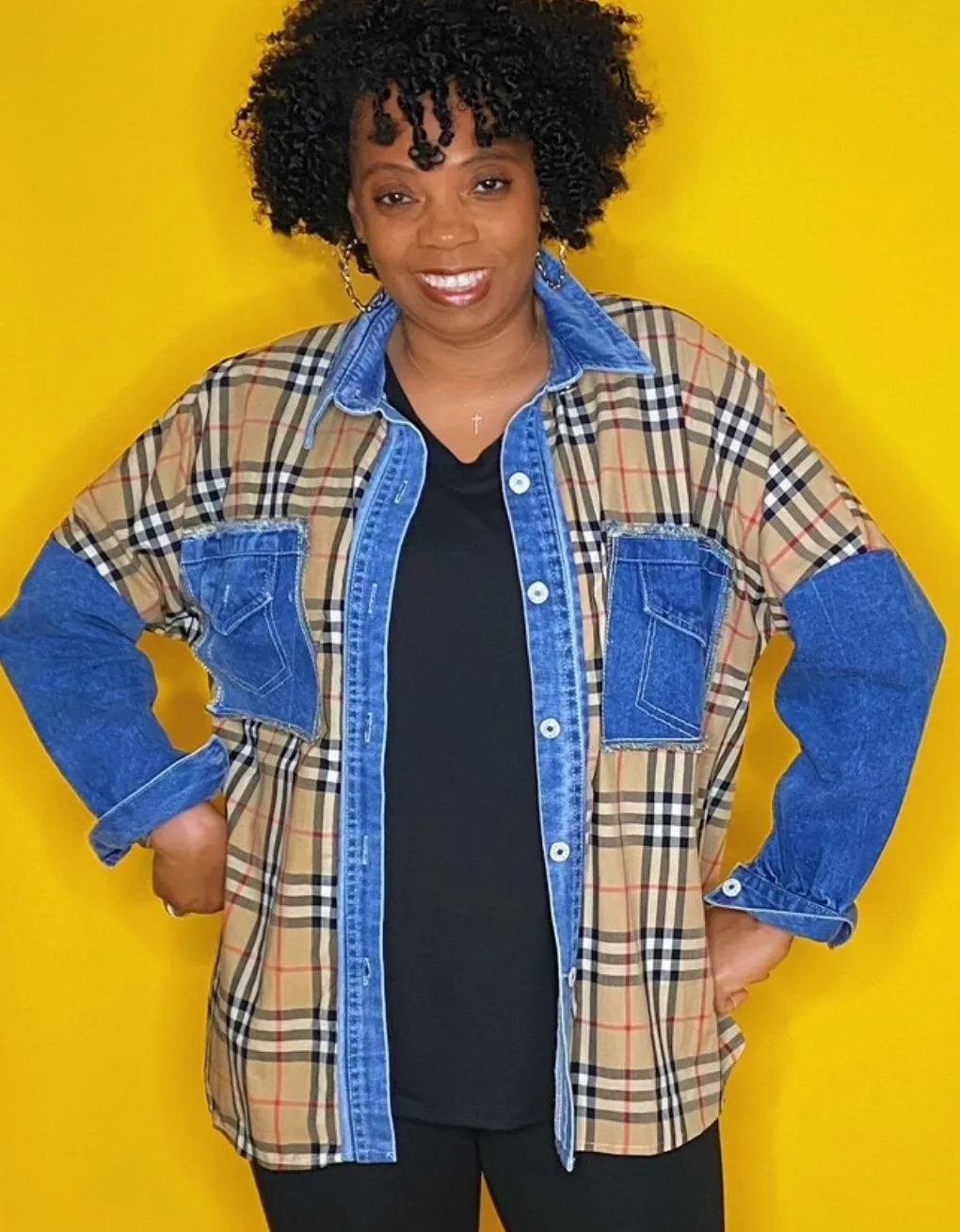 ‘Dani’ Plaid & Denim Top