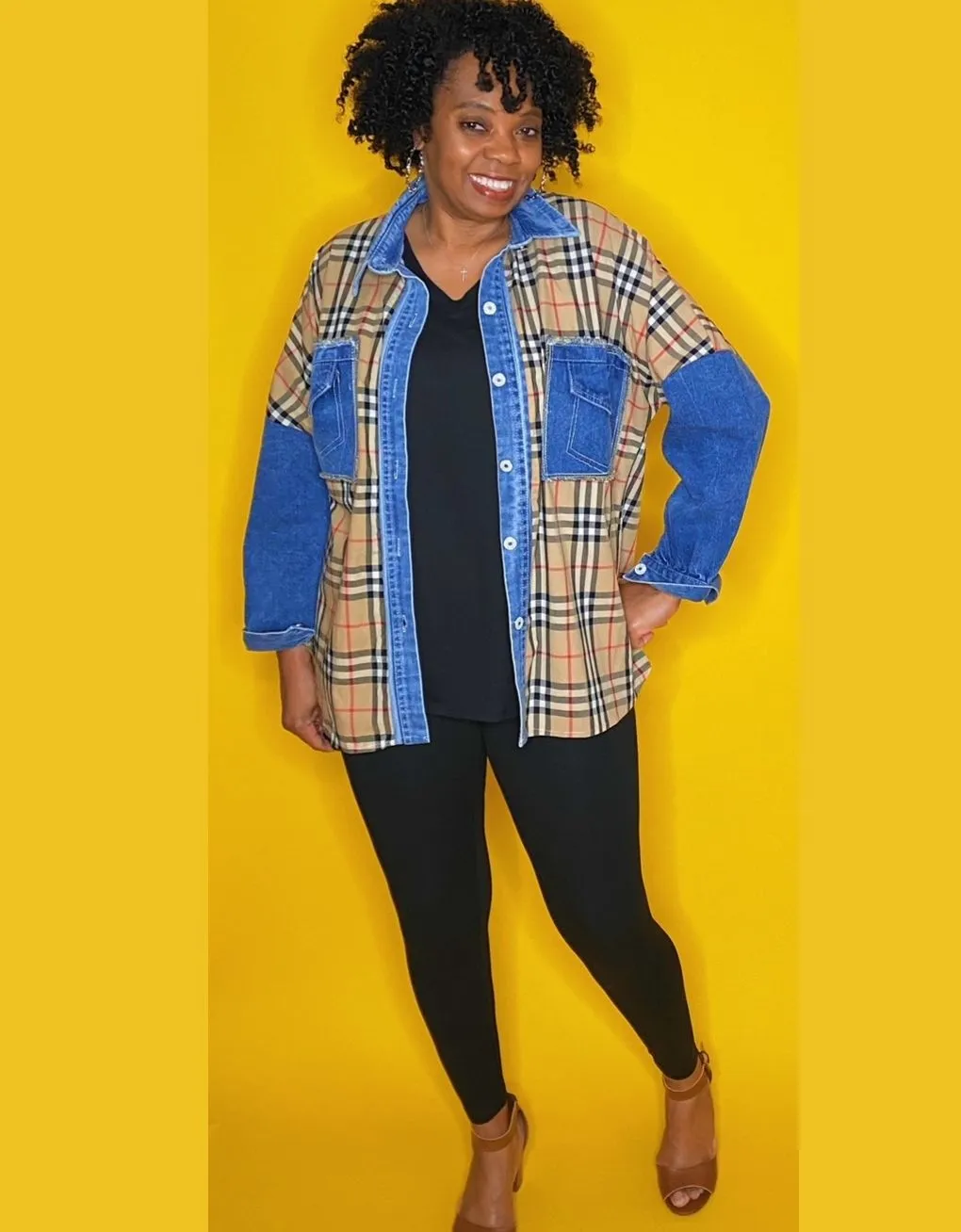 ‘Dani’ Plaid & Denim Top