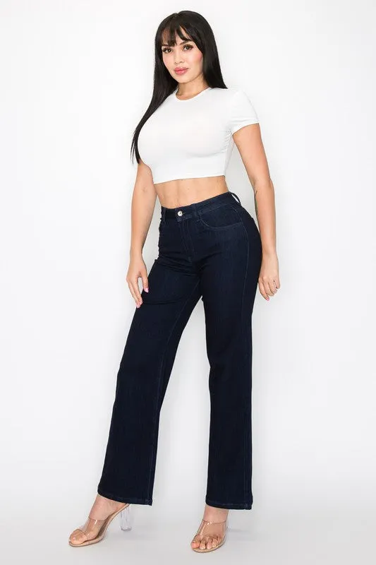 Dark High Rise Wide Leg Jeans