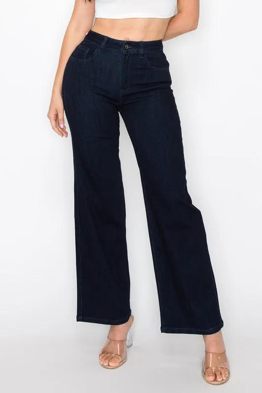 Dark High Rise Wide Leg Jeans
