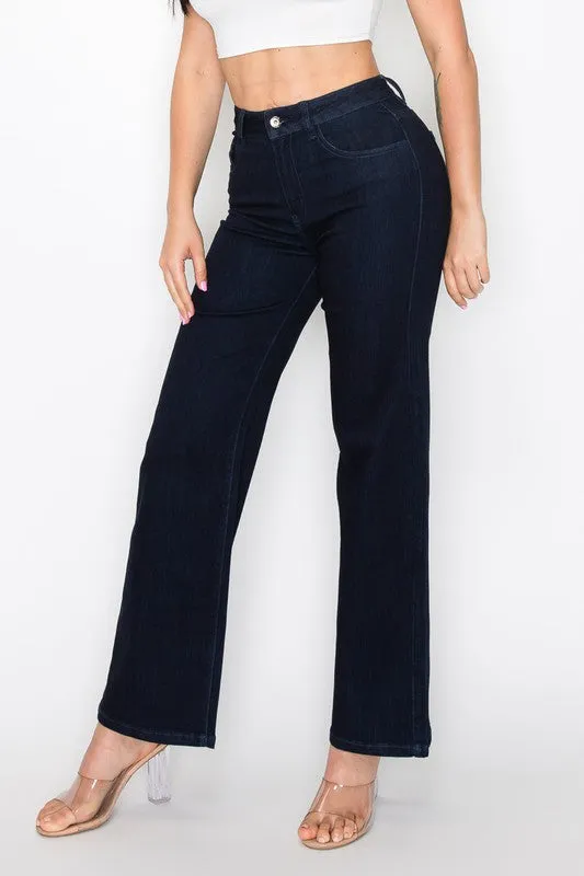 Dark High Rise Wide Leg Jeans