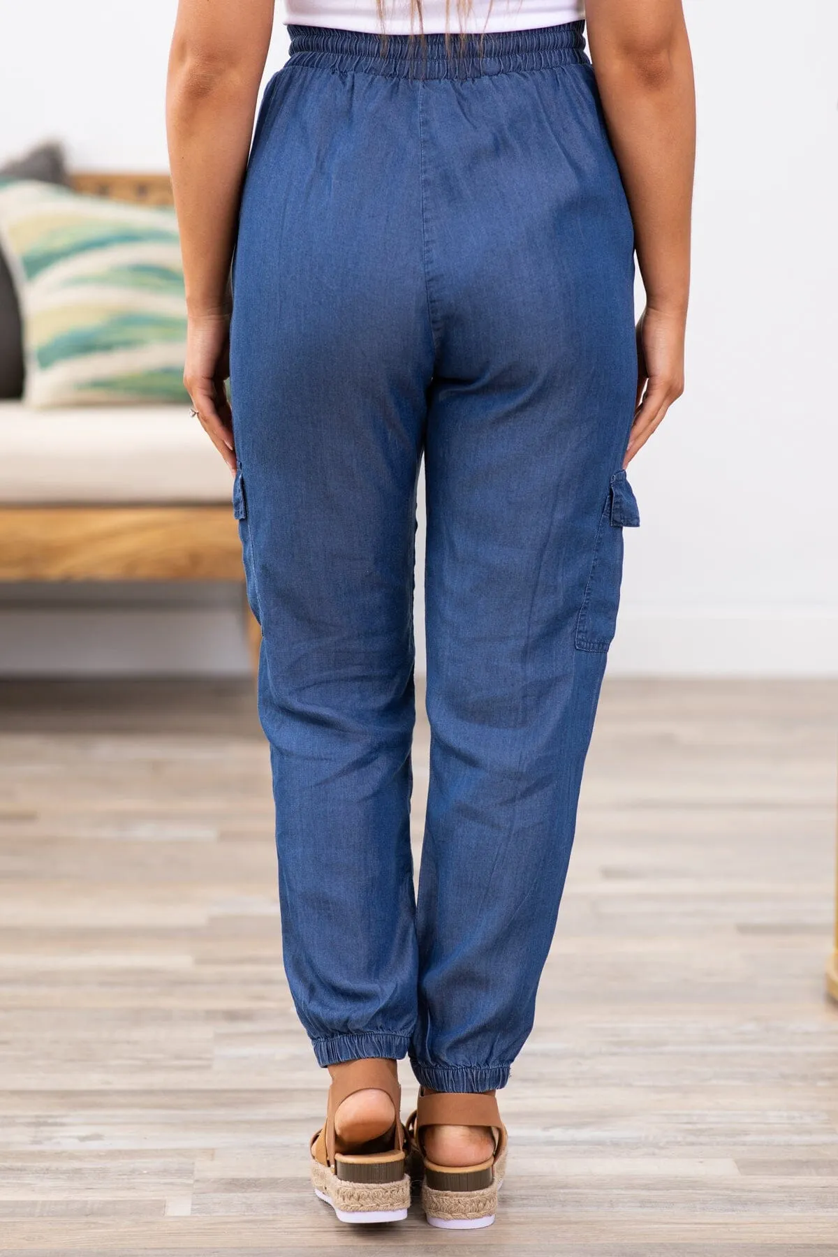 Dark Wash Tencel Cargo Pocket Joggers