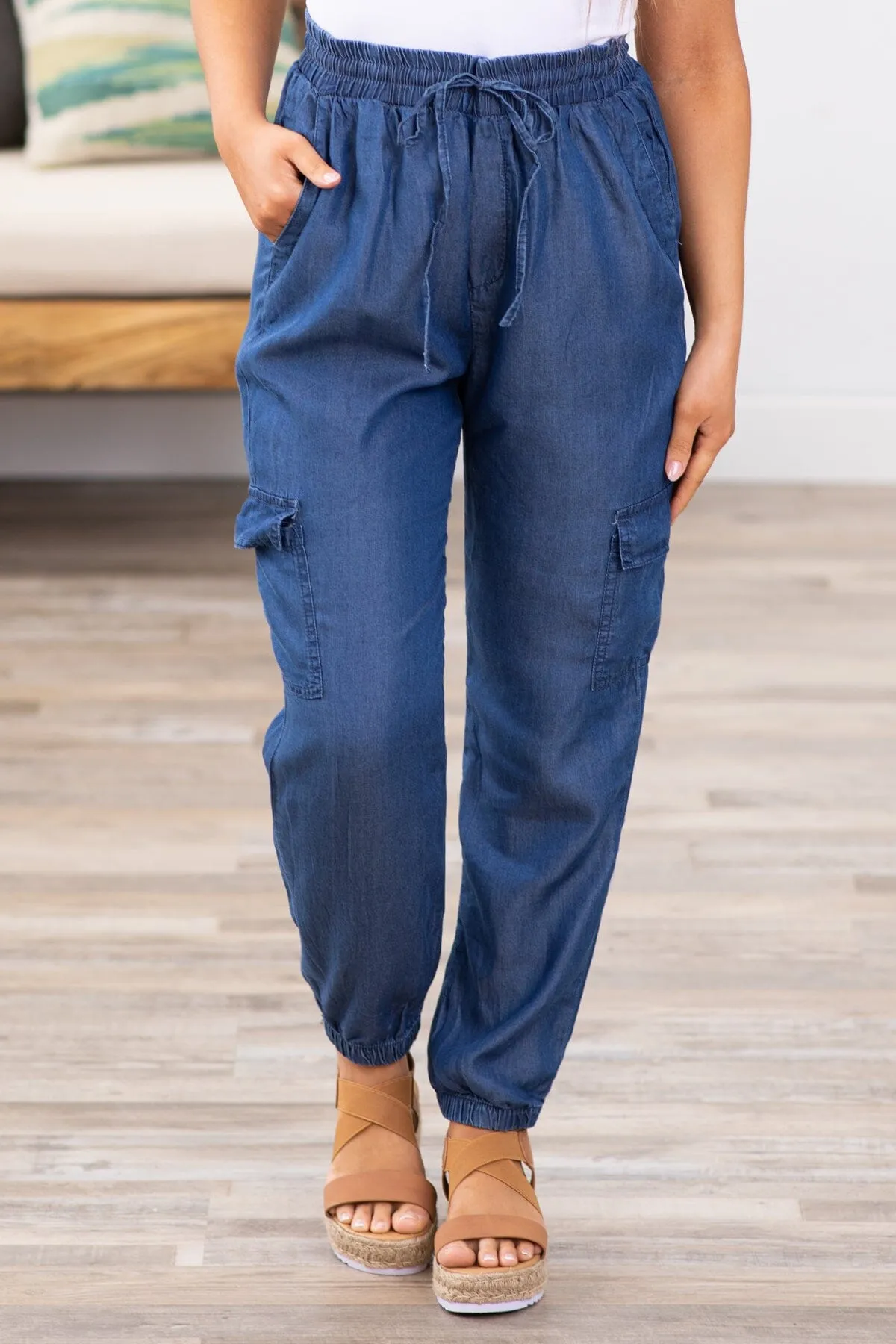 Dark Wash Tencel Cargo Pocket Joggers