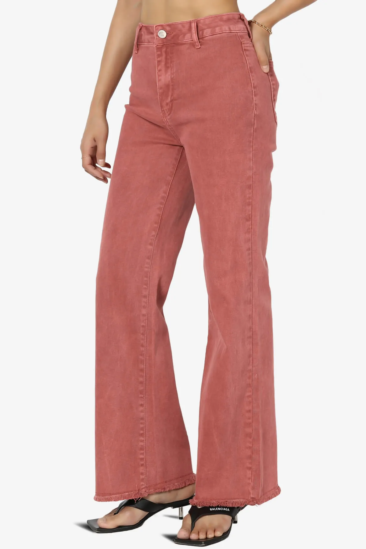 Davie Acid Wash Cutoff Hem Wide Leg Pants