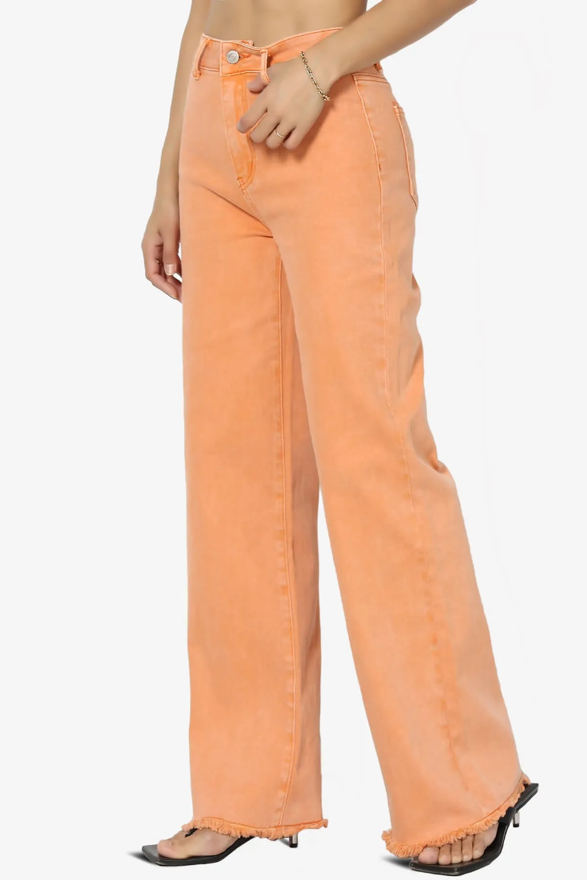 Davie Acid Wash Cutoff Hem Wide Leg Pants