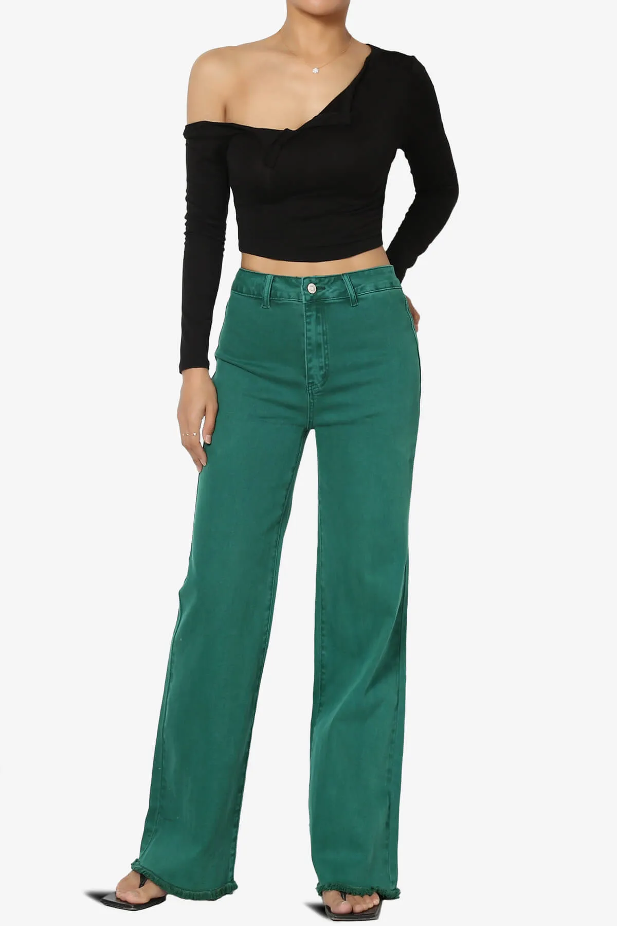 Davie Acid Wash Cutoff Hem Wide Leg Pants