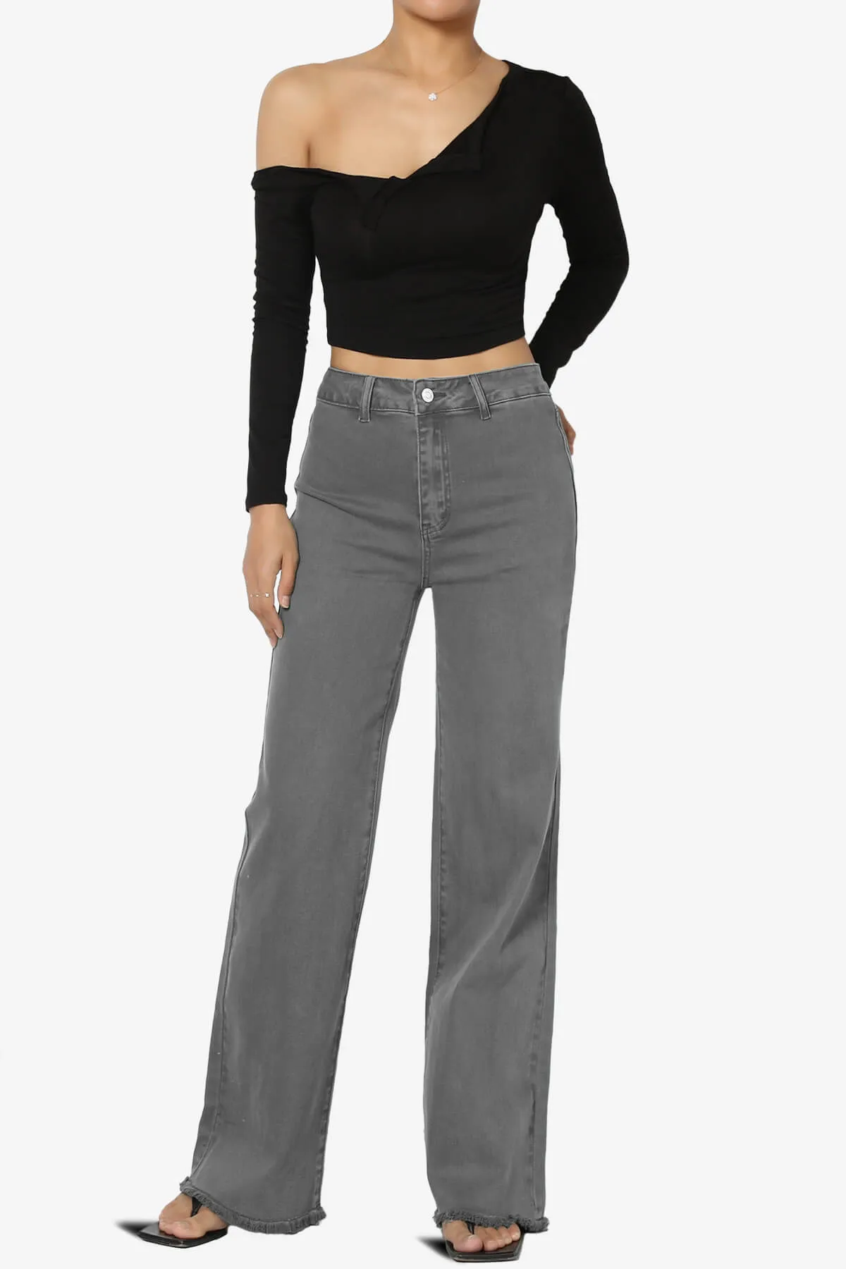 Davie Acid Wash Cutoff Hem Wide Leg Pants