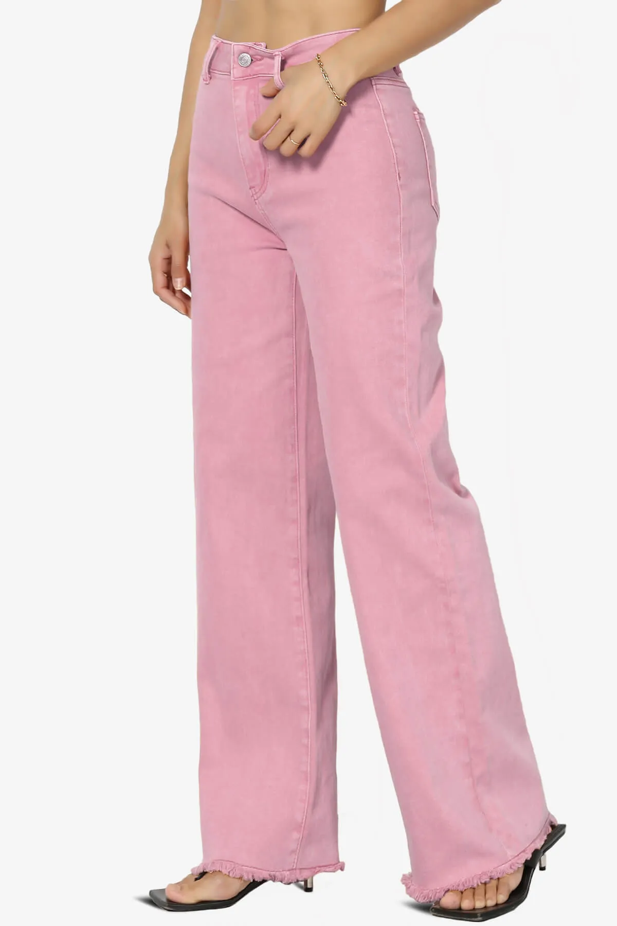 Davie Acid Wash Cutoff Hem Wide Leg Pants