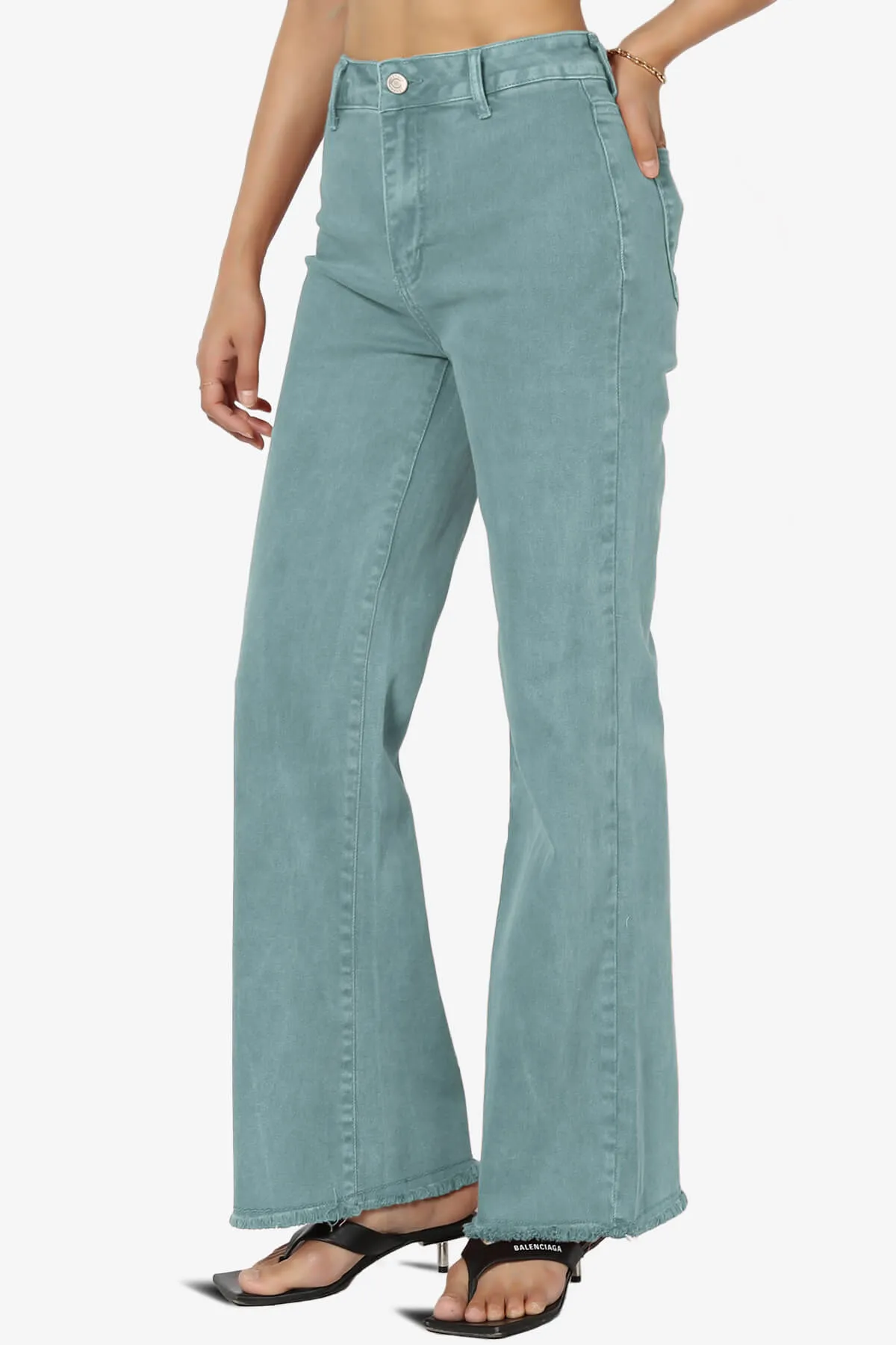 Davie Acid Wash Cutoff Hem Wide Leg Pants