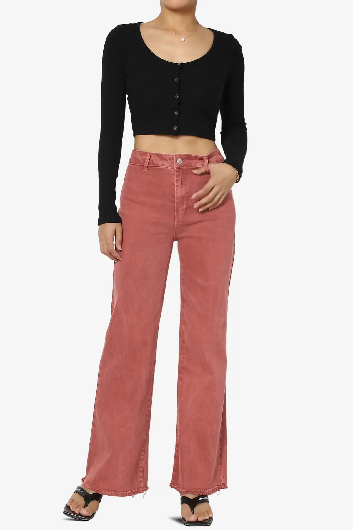 Davie Acid Wash Cutoff Hem Wide Leg Pants