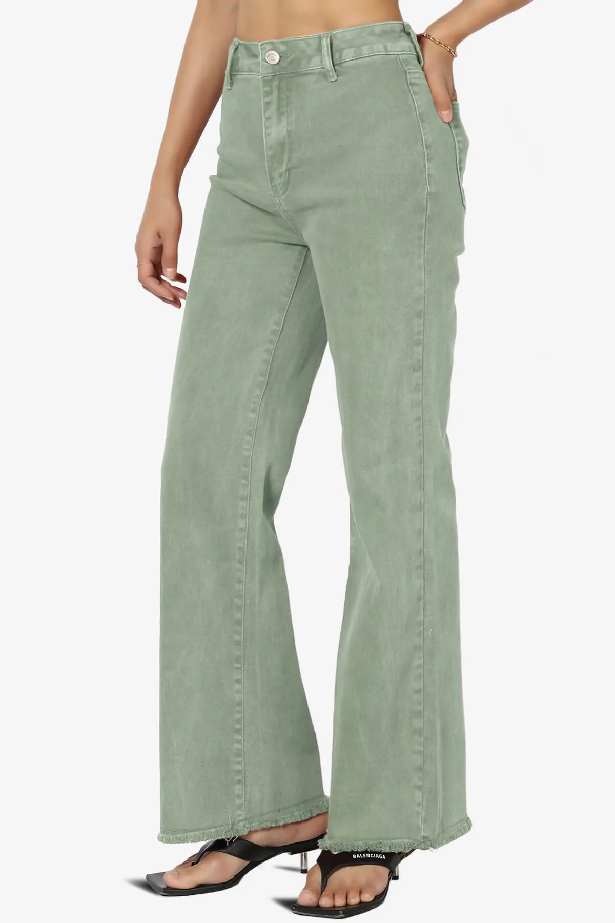 Davie Acid Wash Cutoff Hem Wide Leg Pants