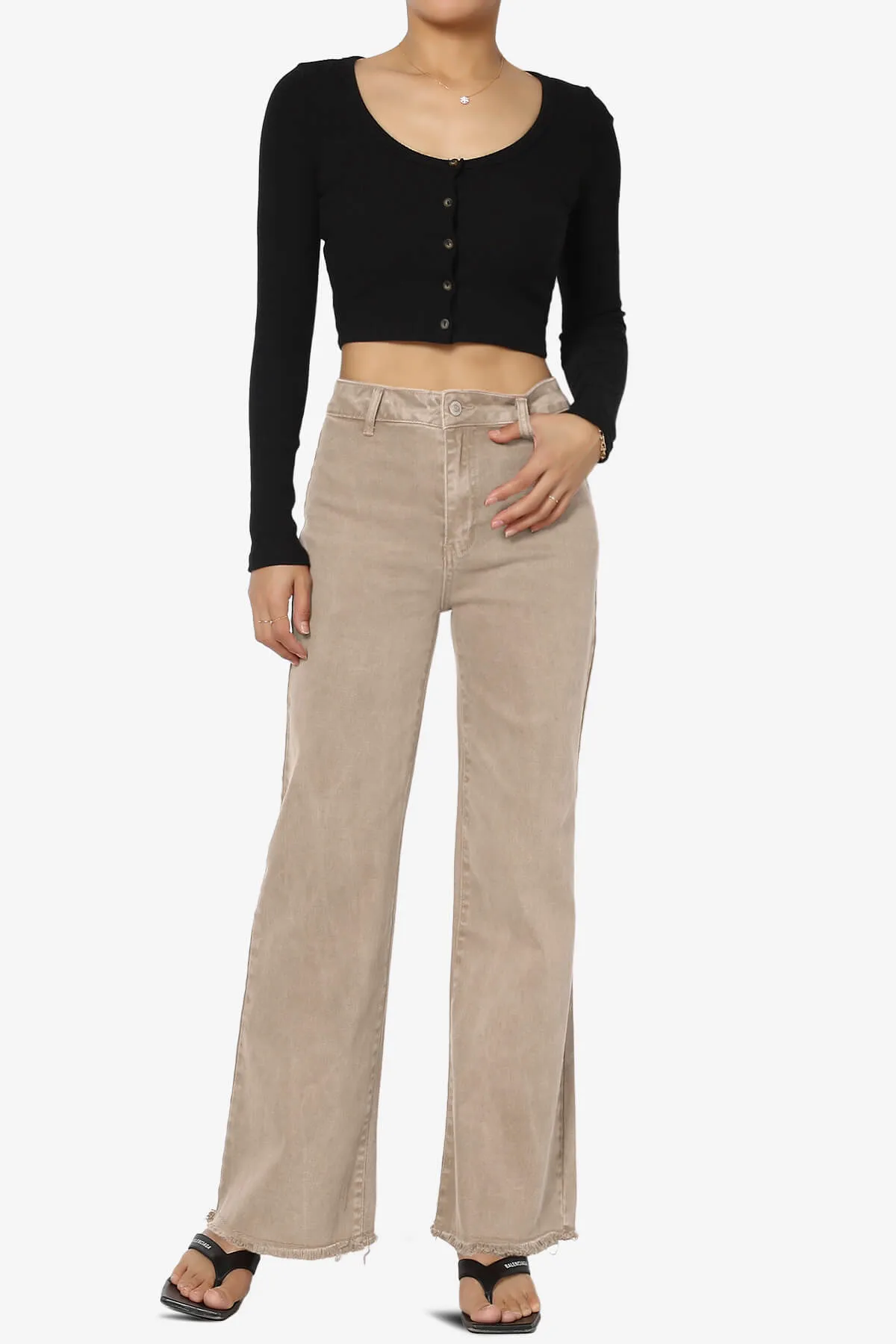Davie Acid Wash Cutoff Hem Wide Leg Pants