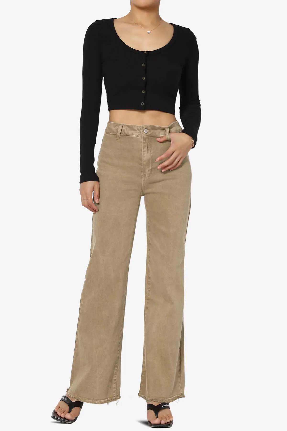 Davie Acid Wash Cutoff Hem Wide Leg Pants
