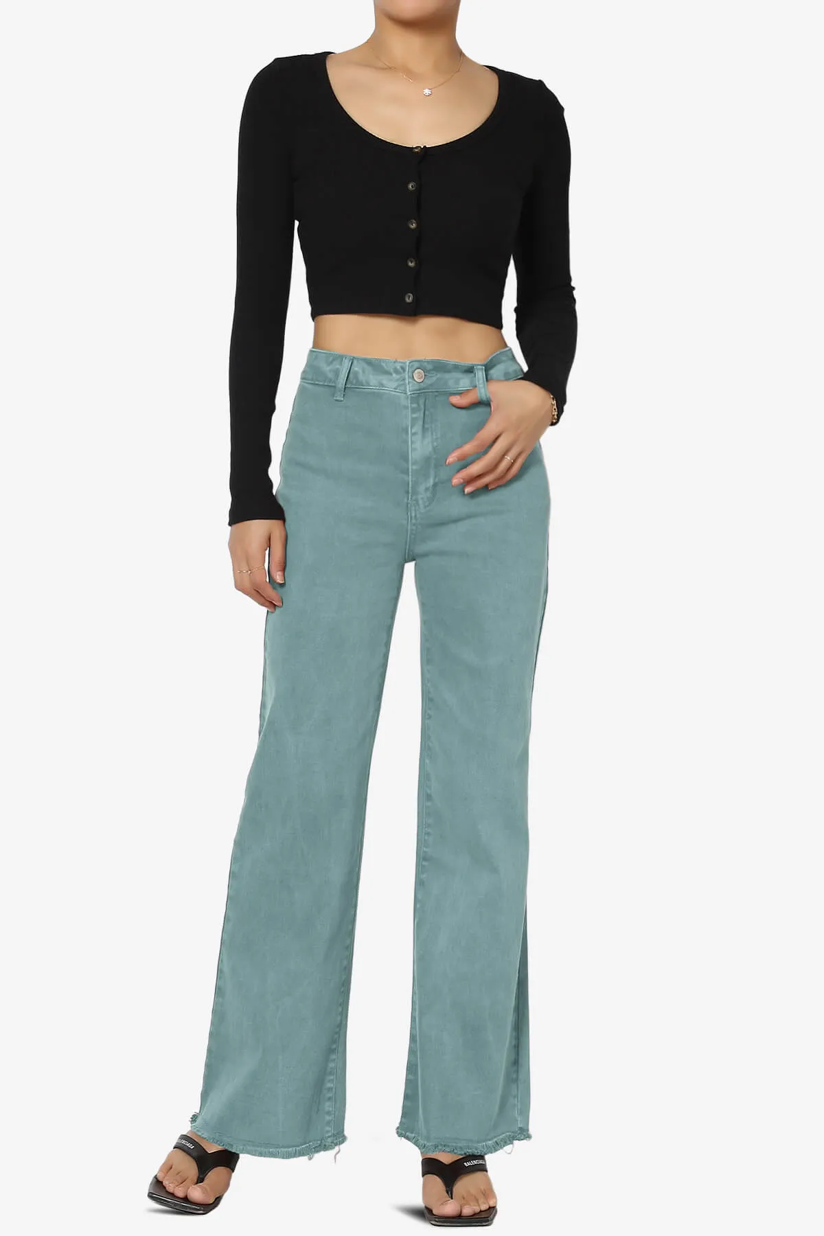 Davie Acid Wash Cutoff Hem Wide Leg Pants