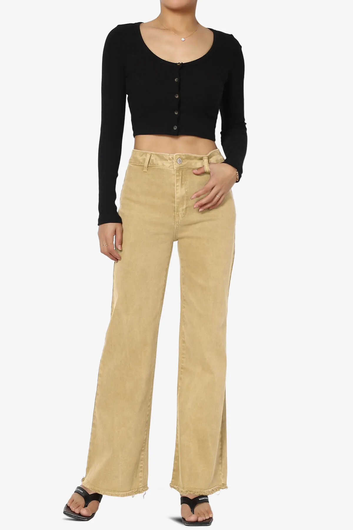 Davie Acid Wash Cutoff Hem Wide Leg Pants