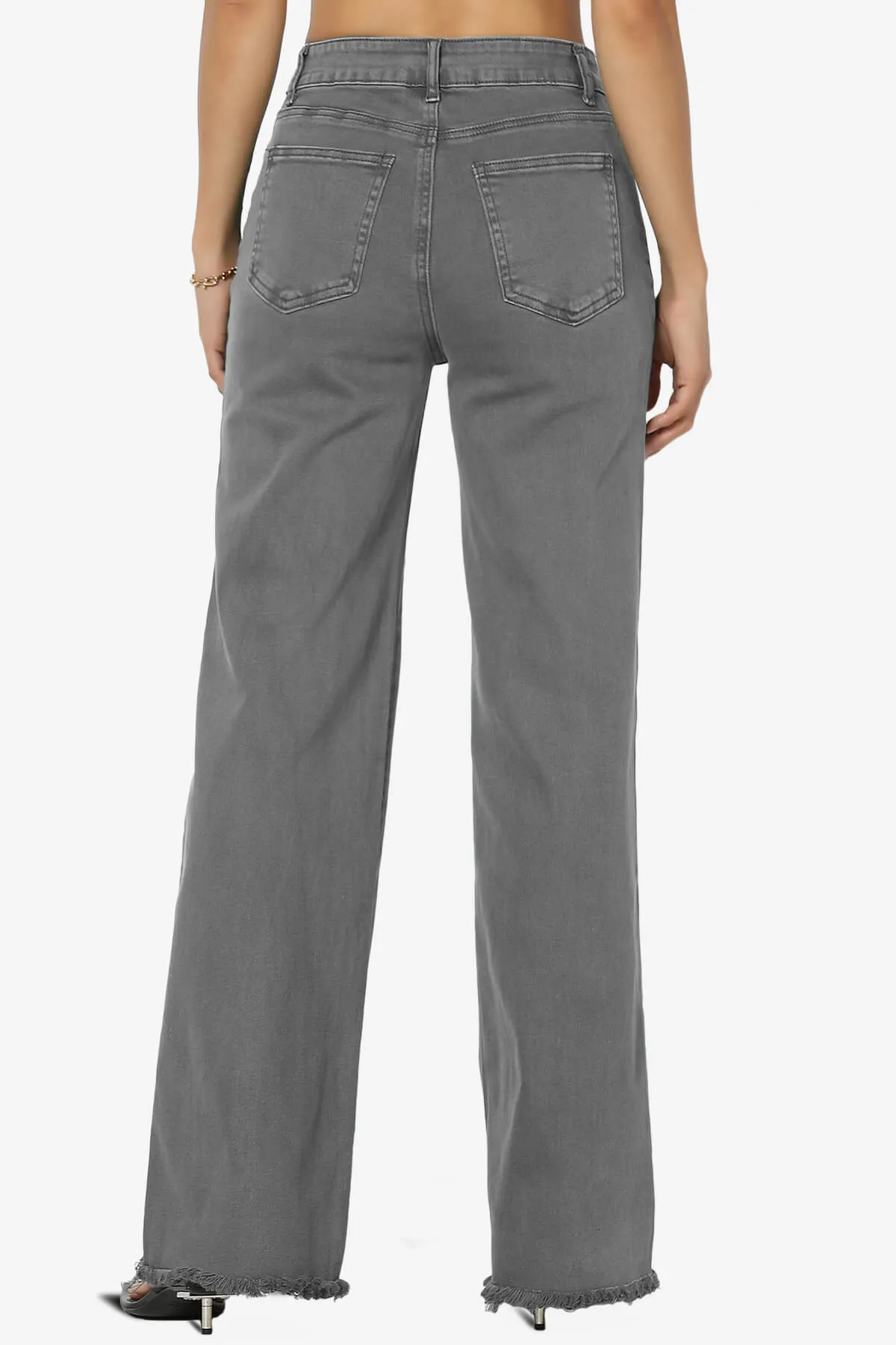 Davie Acid Wash Cutoff Hem Wide Leg Pants