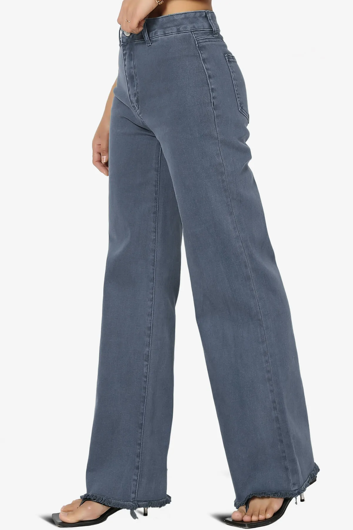 Davie Acid Wash Cutoff Hem Wide Leg Pants