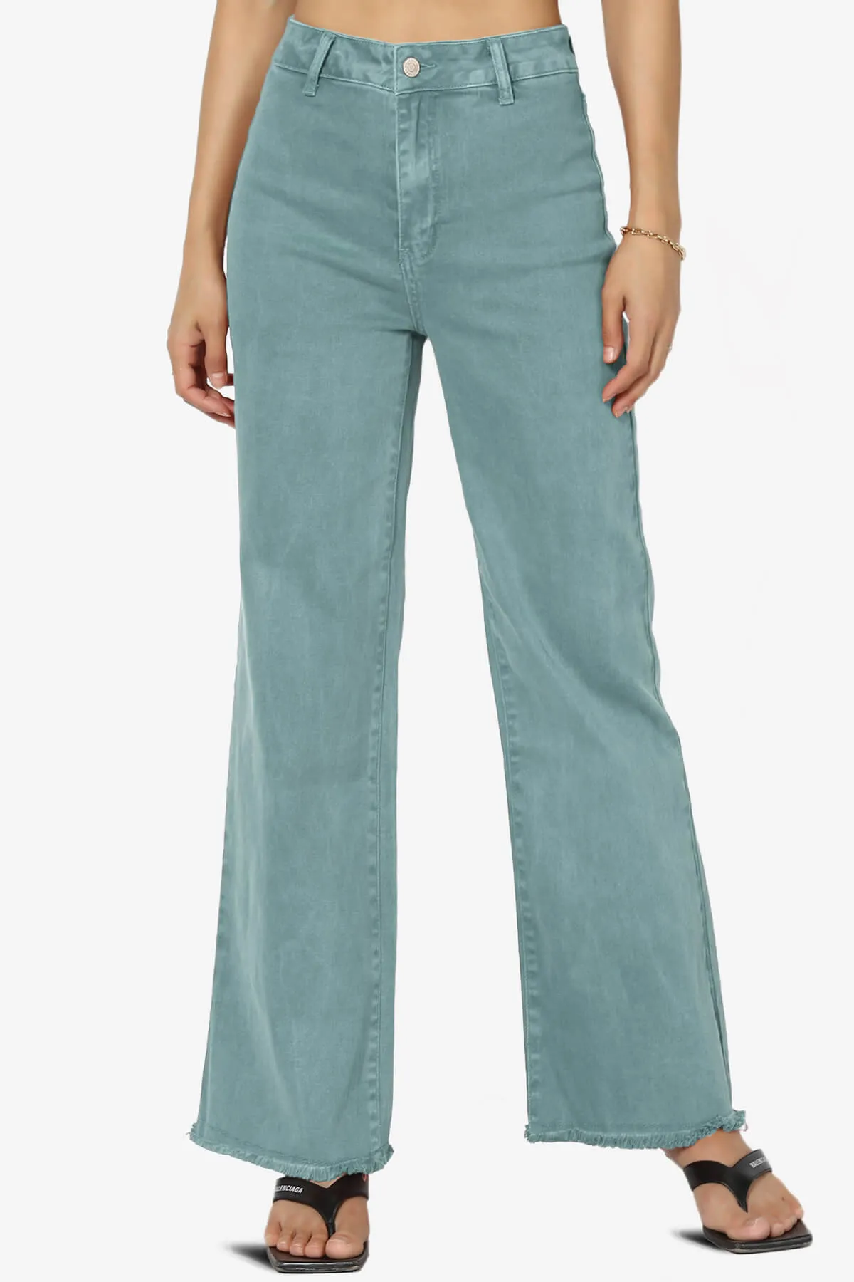 Davie Acid Wash Cutoff Hem Wide Leg Pants