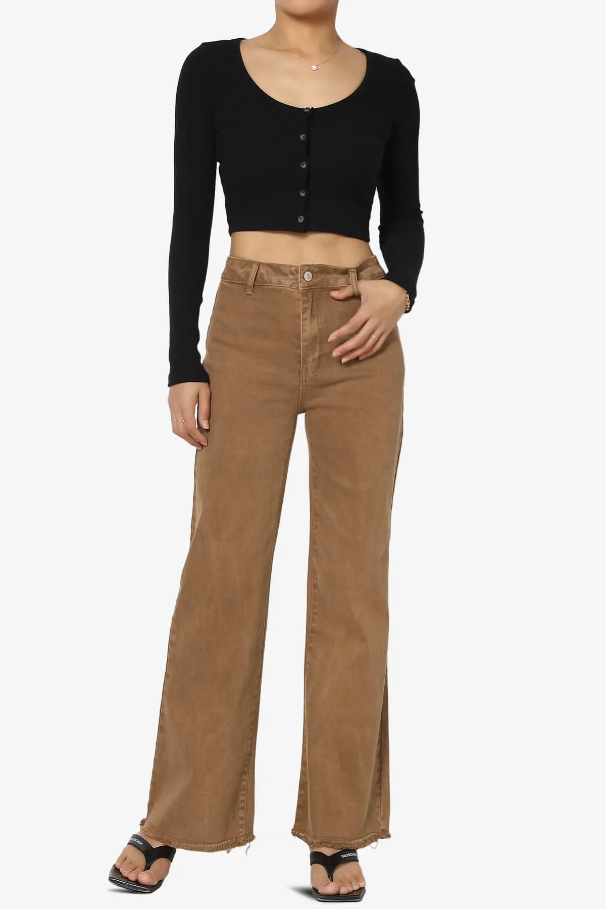 Davie Acid Wash Cutoff Hem Wide Leg Pants