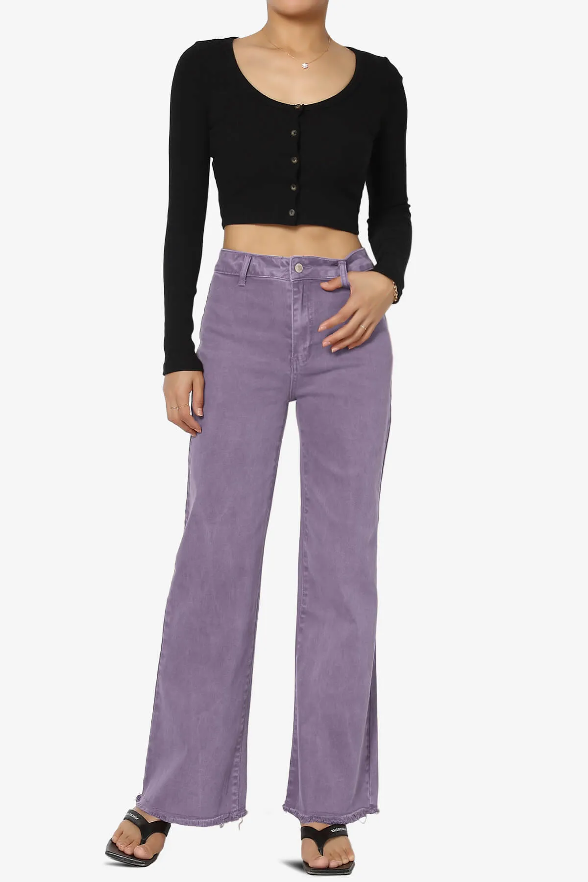Davie Acid Wash Cutoff Hem Wide Leg Pants