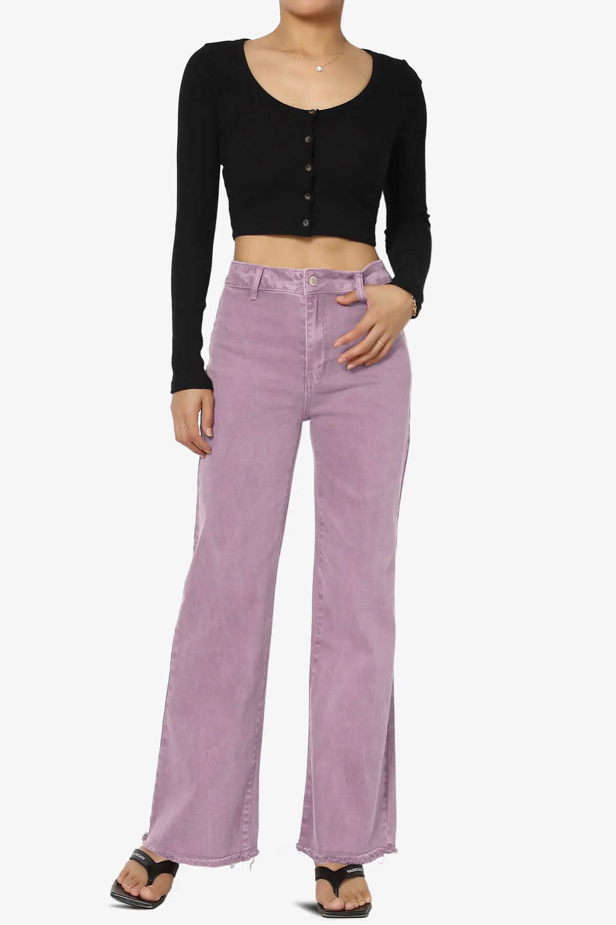 Davie Acid Wash Cutoff Hem Wide Leg Pants